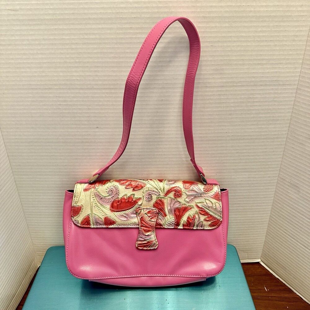 Monzo & Franco Pink Shoulder Purse Handbag Floral Embossed Magnetic Close